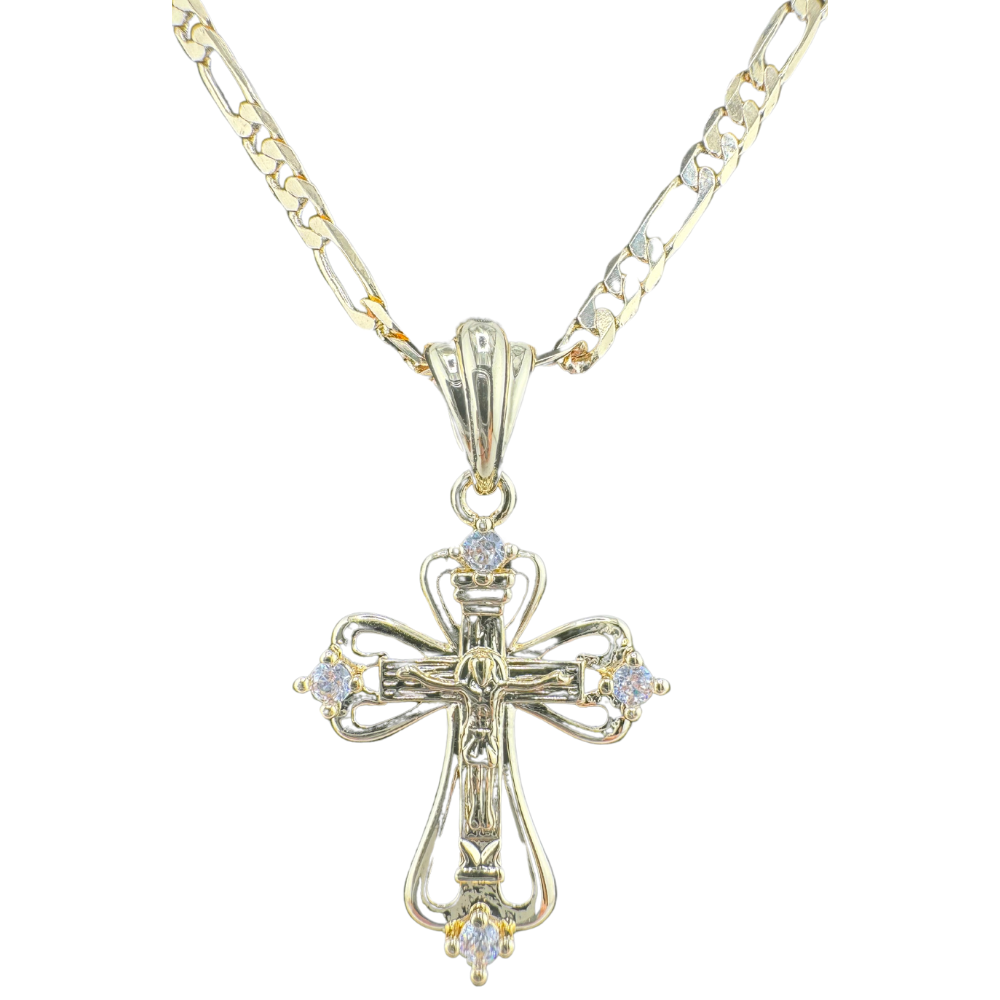 Divine Elegance: Orthodox Crucifix Cross Pendant Plated In 14K Gold Brass Based with Zircon Stone w/o chain Divine Elegance: Orthodox Crucifix Cross Pendant Plated In 14K Gold Brass Based with Zircon Stone w/o chain